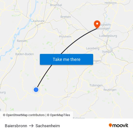 Baiersbronn to Sachsenheim map