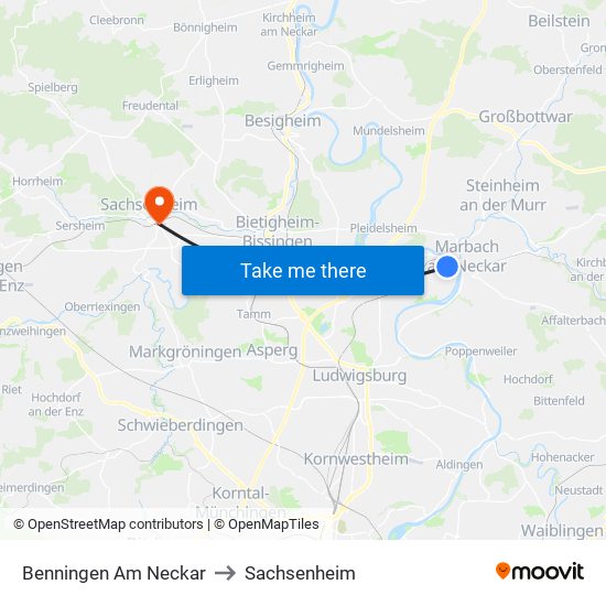 Benningen Am Neckar to Sachsenheim map