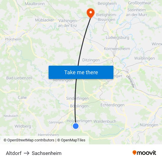 Altdorf to Sachsenheim map