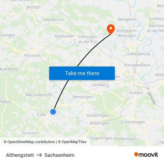 Althengstett to Sachsenheim map