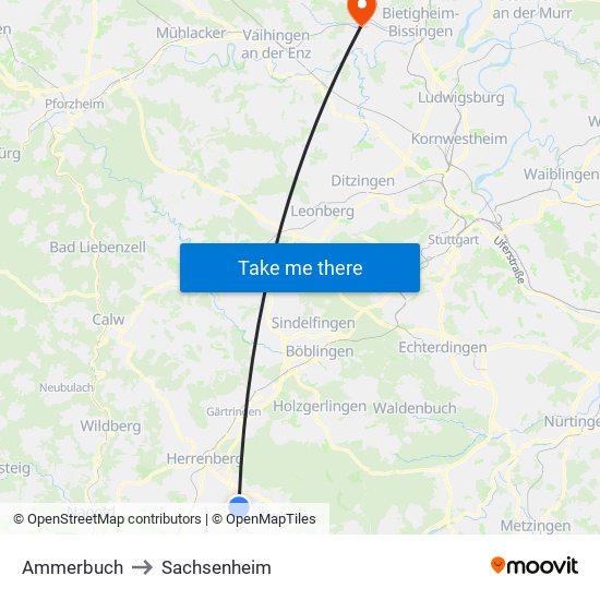 Ammerbuch to Sachsenheim map