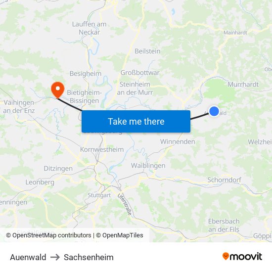 Auenwald to Sachsenheim map