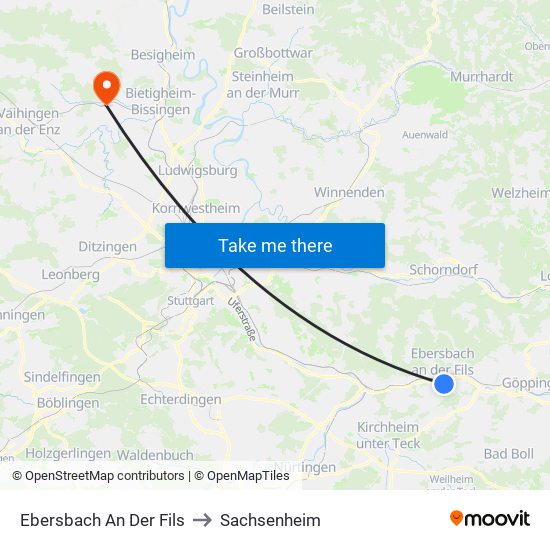 Ebersbach An Der Fils to Sachsenheim map