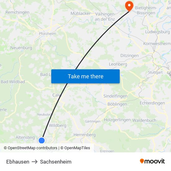 Ebhausen to Sachsenheim map