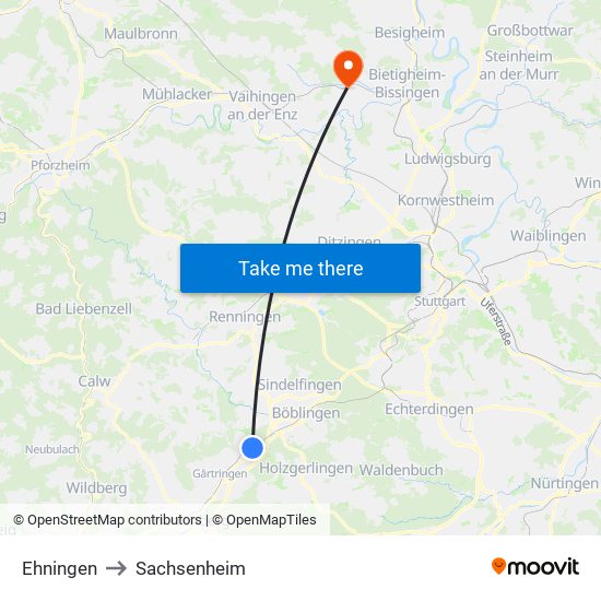 Ehningen to Sachsenheim map