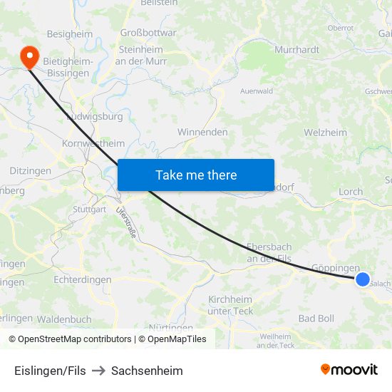 Eislingen/Fils to Sachsenheim map