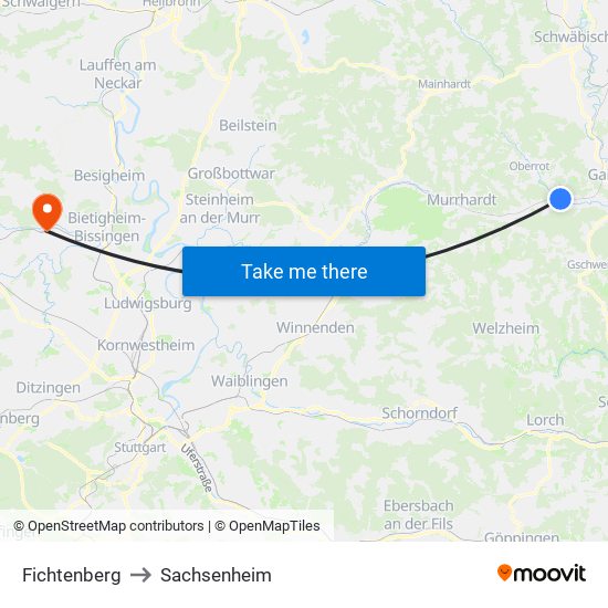 Fichtenberg to Sachsenheim map