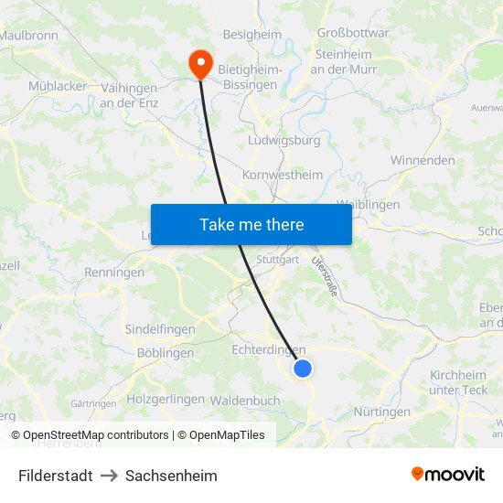 Filderstadt to Sachsenheim map