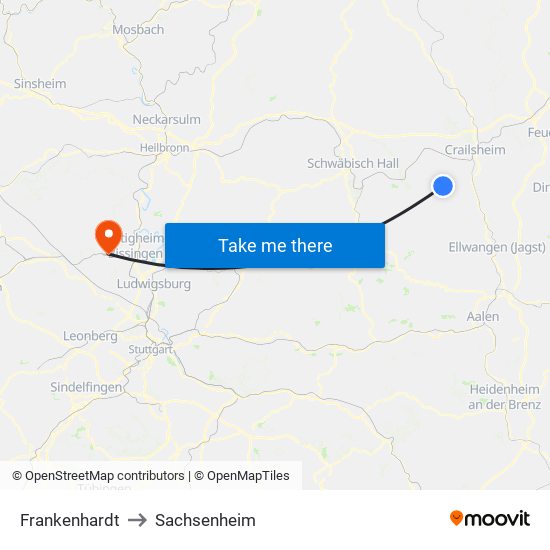 Frankenhardt to Sachsenheim map