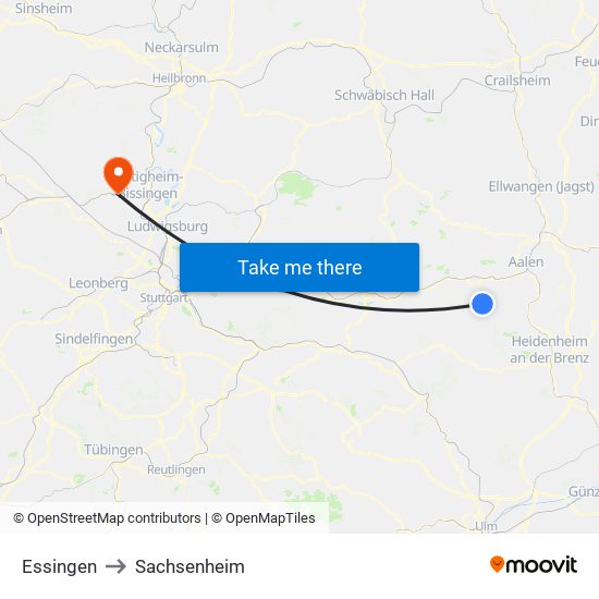 Essingen to Sachsenheim map