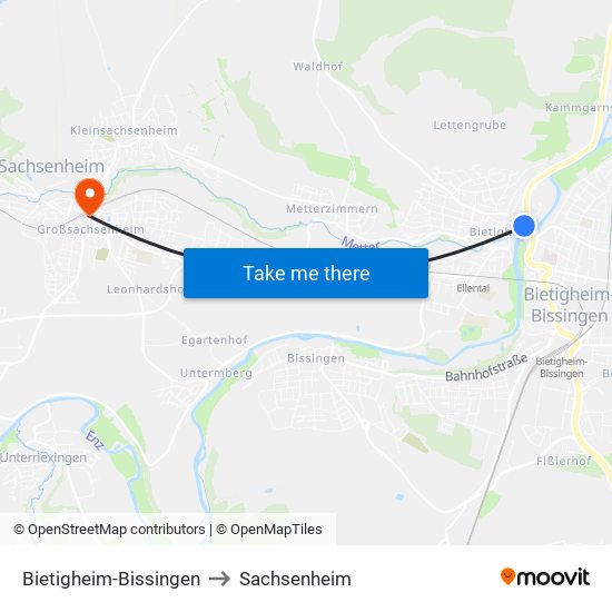 Bietigheim-Bissingen to Sachsenheim map