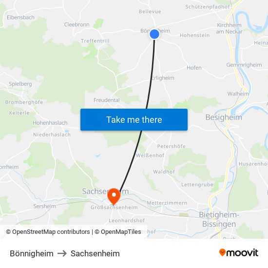 Bönnigheim to Sachsenheim map