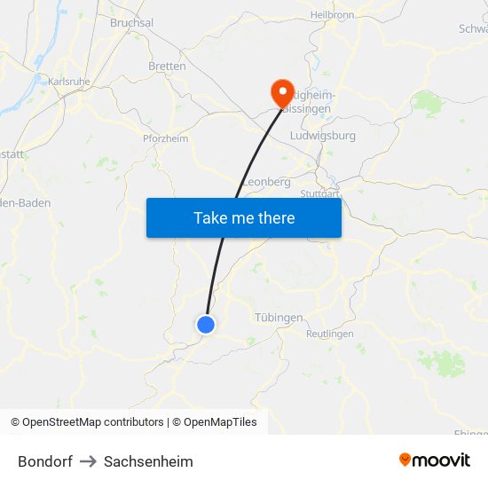 Bondorf to Sachsenheim map