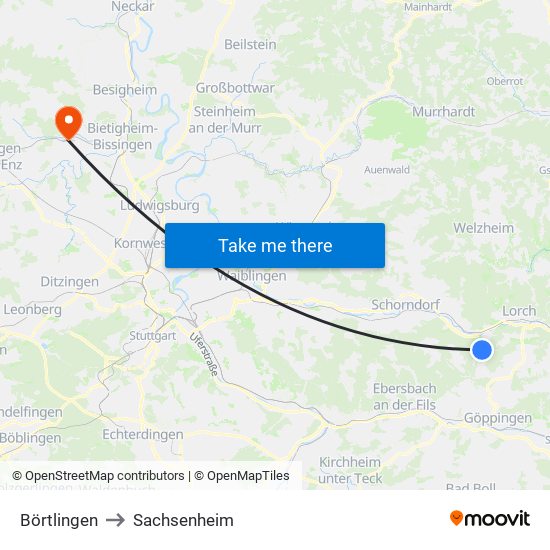 Börtlingen to Sachsenheim map