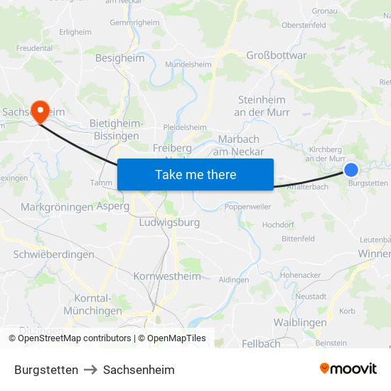 Burgstetten to Sachsenheim map