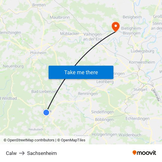 Calw to Sachsenheim map