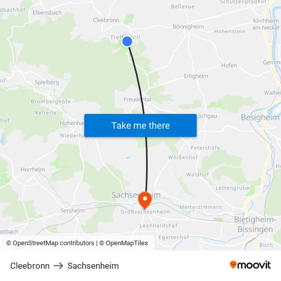 Cleebronn to Sachsenheim map