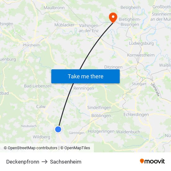 Deckenpfronn to Sachsenheim map