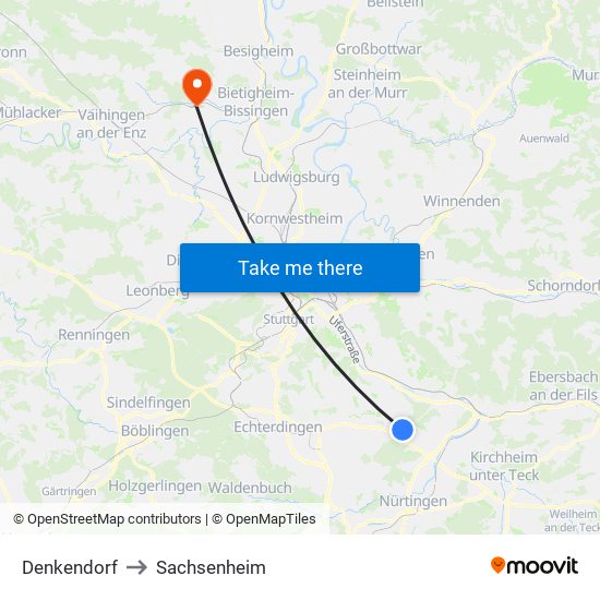 Denkendorf to Sachsenheim map