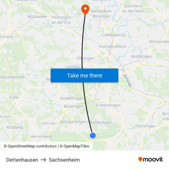 Dettenhausen to Sachsenheim map