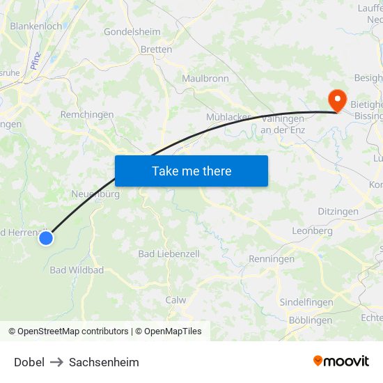 Dobel to Sachsenheim map