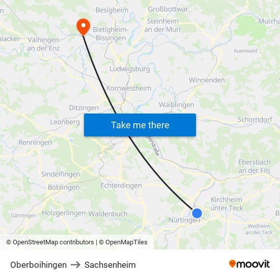 Oberboihingen to Sachsenheim map