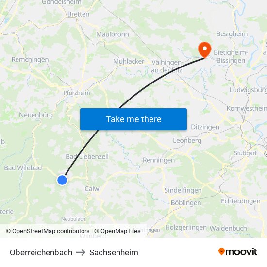 Oberreichenbach to Sachsenheim map