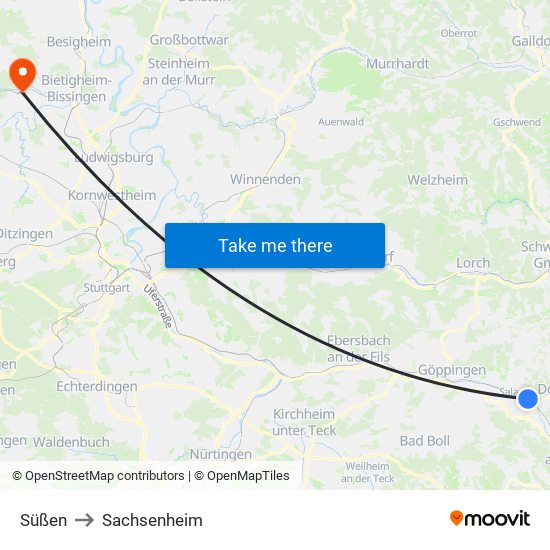 Süßen to Sachsenheim map