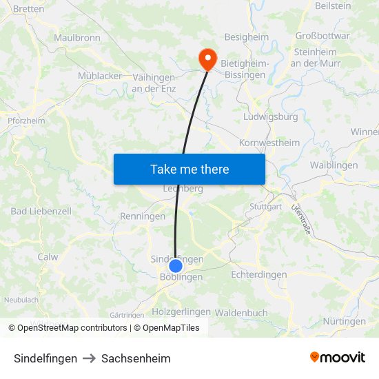 Sindelfingen to Sachsenheim map