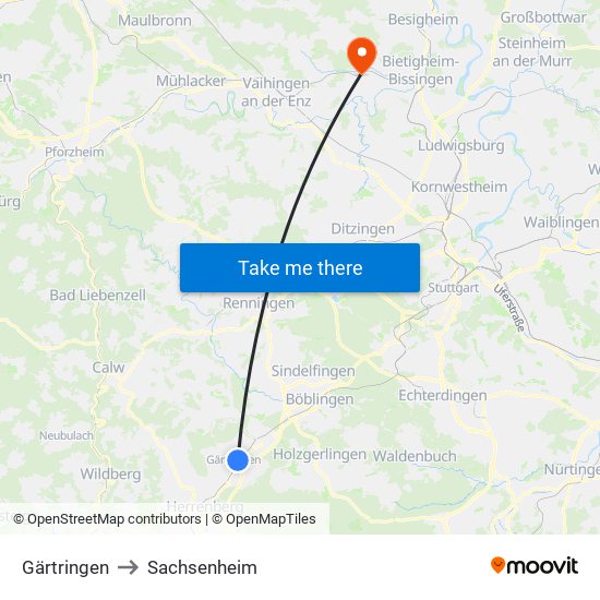 Gärtringen to Sachsenheim map