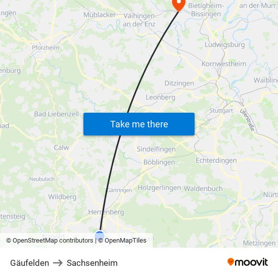 Gäufelden to Sachsenheim map