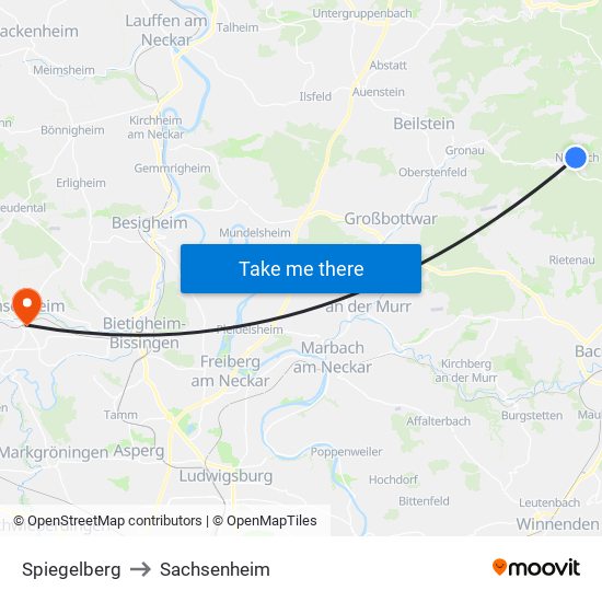 Spiegelberg to Sachsenheim map