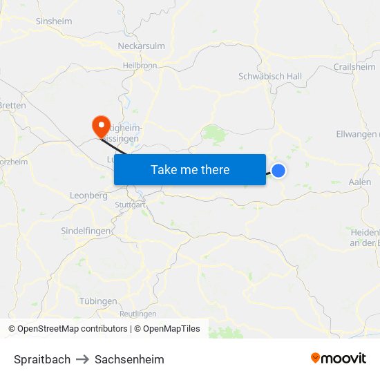 Spraitbach to Sachsenheim map