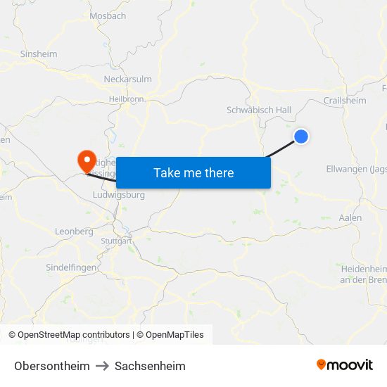 Obersontheim to Sachsenheim map