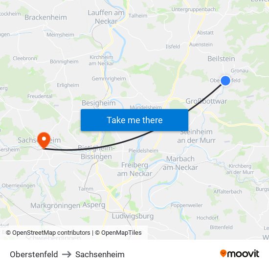 Oberstenfeld to Sachsenheim map