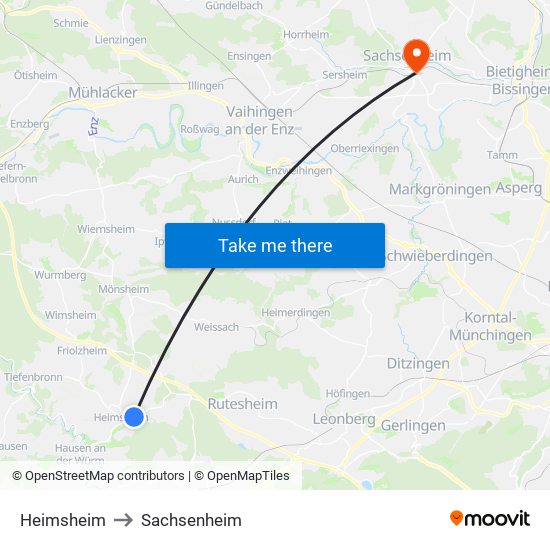 Heimsheim to Sachsenheim map