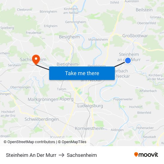 Steinheim An Der Murr to Sachsenheim map