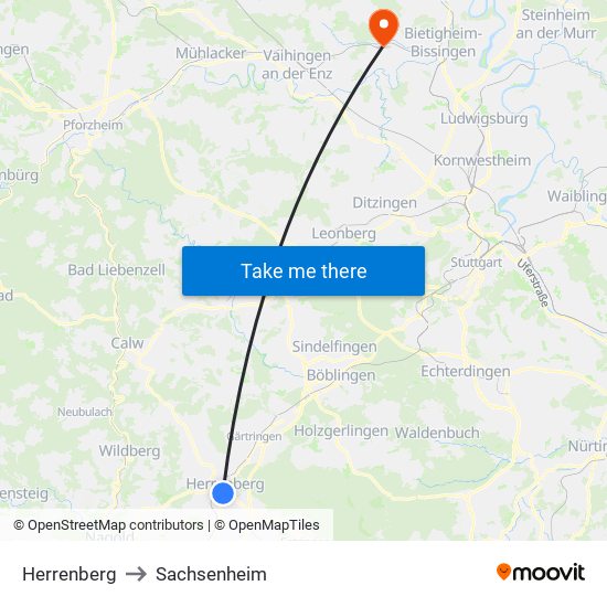 Herrenberg to Sachsenheim map