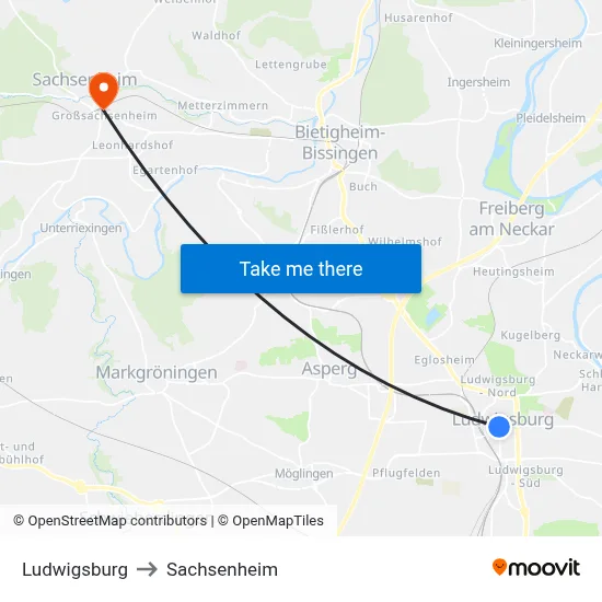 Ludwigsburg to Sachsenheim map