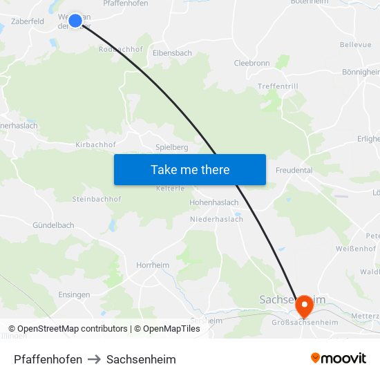 Pfaffenhofen to Sachsenheim map