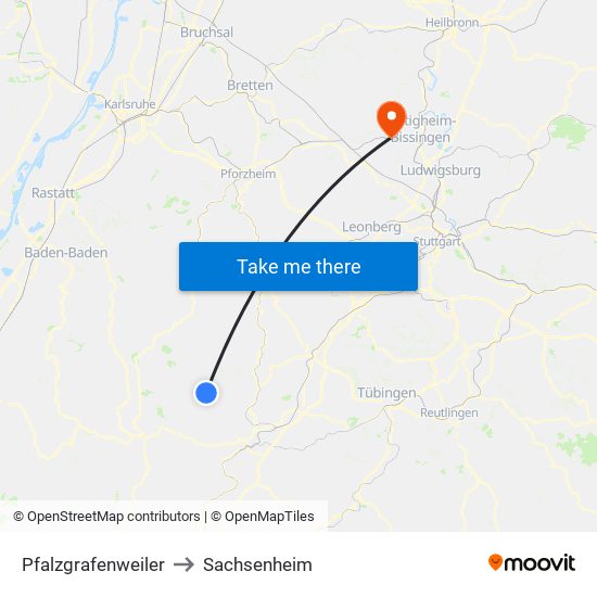 Pfalzgrafenweiler to Sachsenheim map