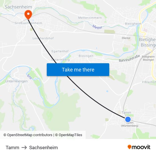 Tamm to Sachsenheim map