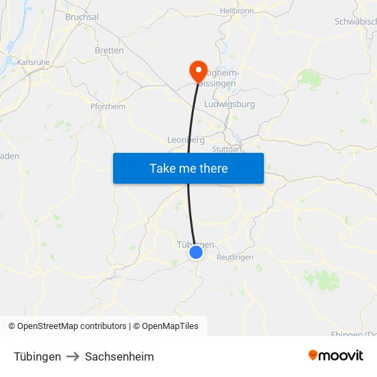 Tübingen to Sachsenheim map