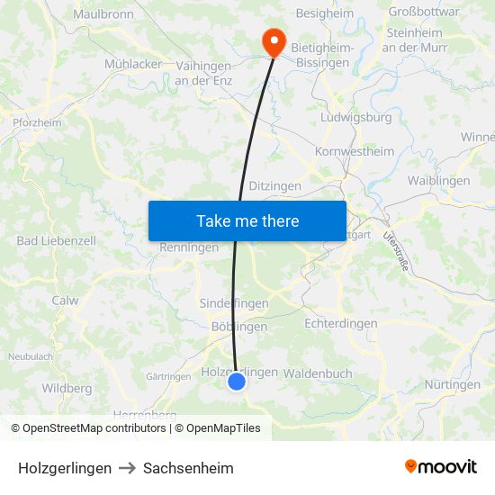 Holzgerlingen to Sachsenheim map