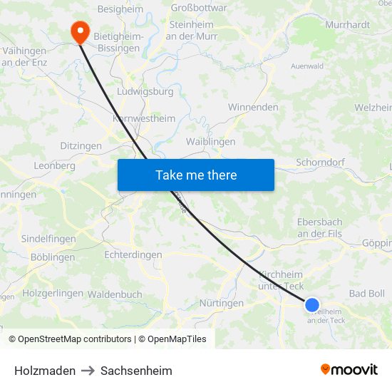 Holzmaden to Sachsenheim map
