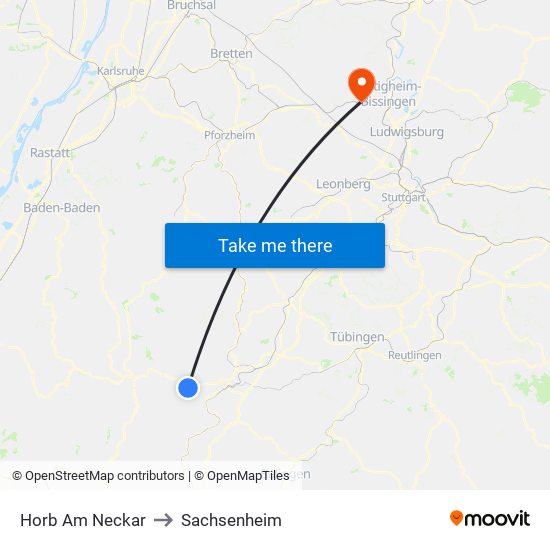 Horb Am Neckar to Sachsenheim map
