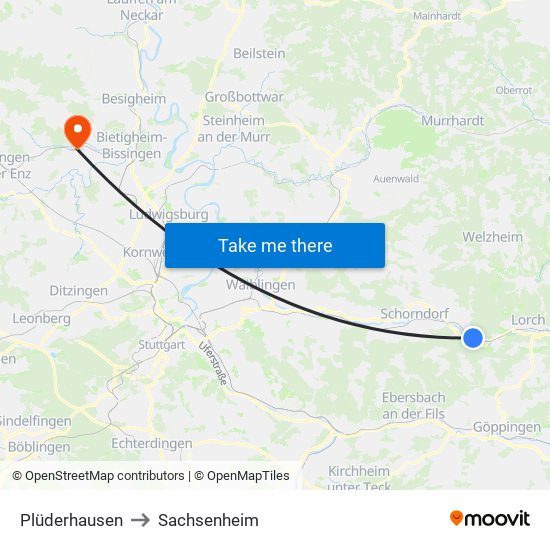 Plüderhausen to Sachsenheim map