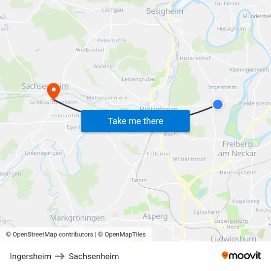 Ingersheim to Sachsenheim map
