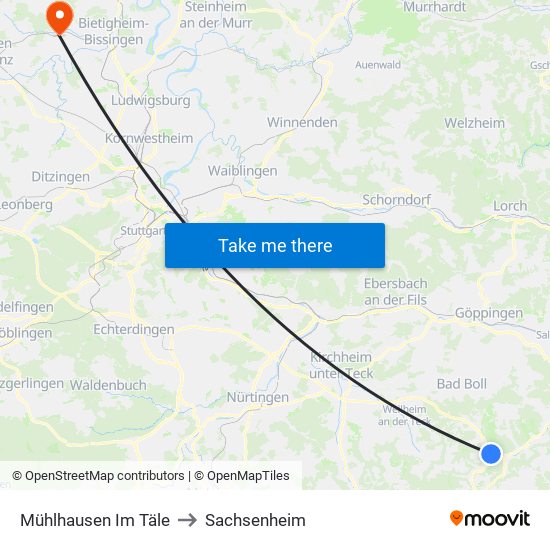 Mühlhausen Im Täle to Sachsenheim map