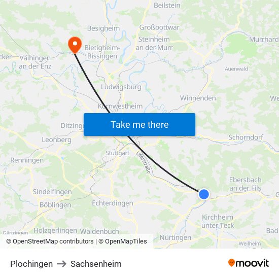 Plochingen to Sachsenheim map